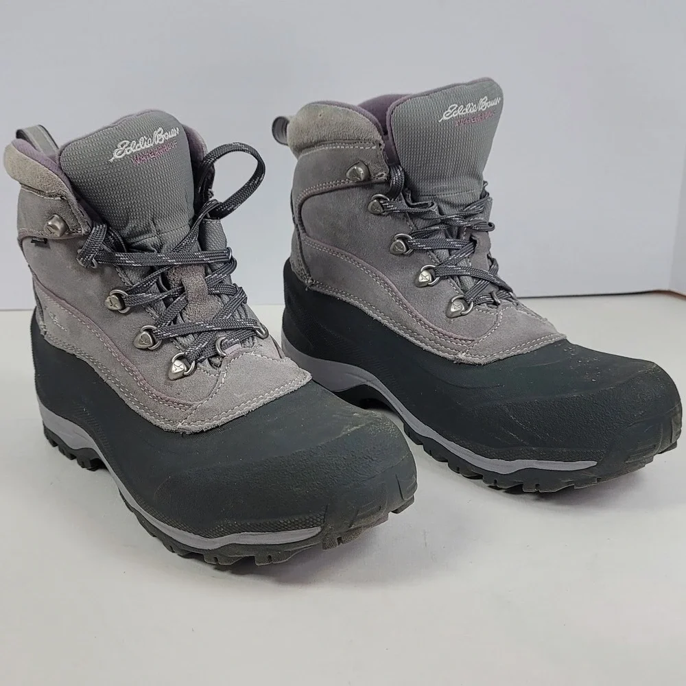 Eddie Bauer WeatherEdge Waterproof Insulated Hiking Boots Gray Purple 8.5